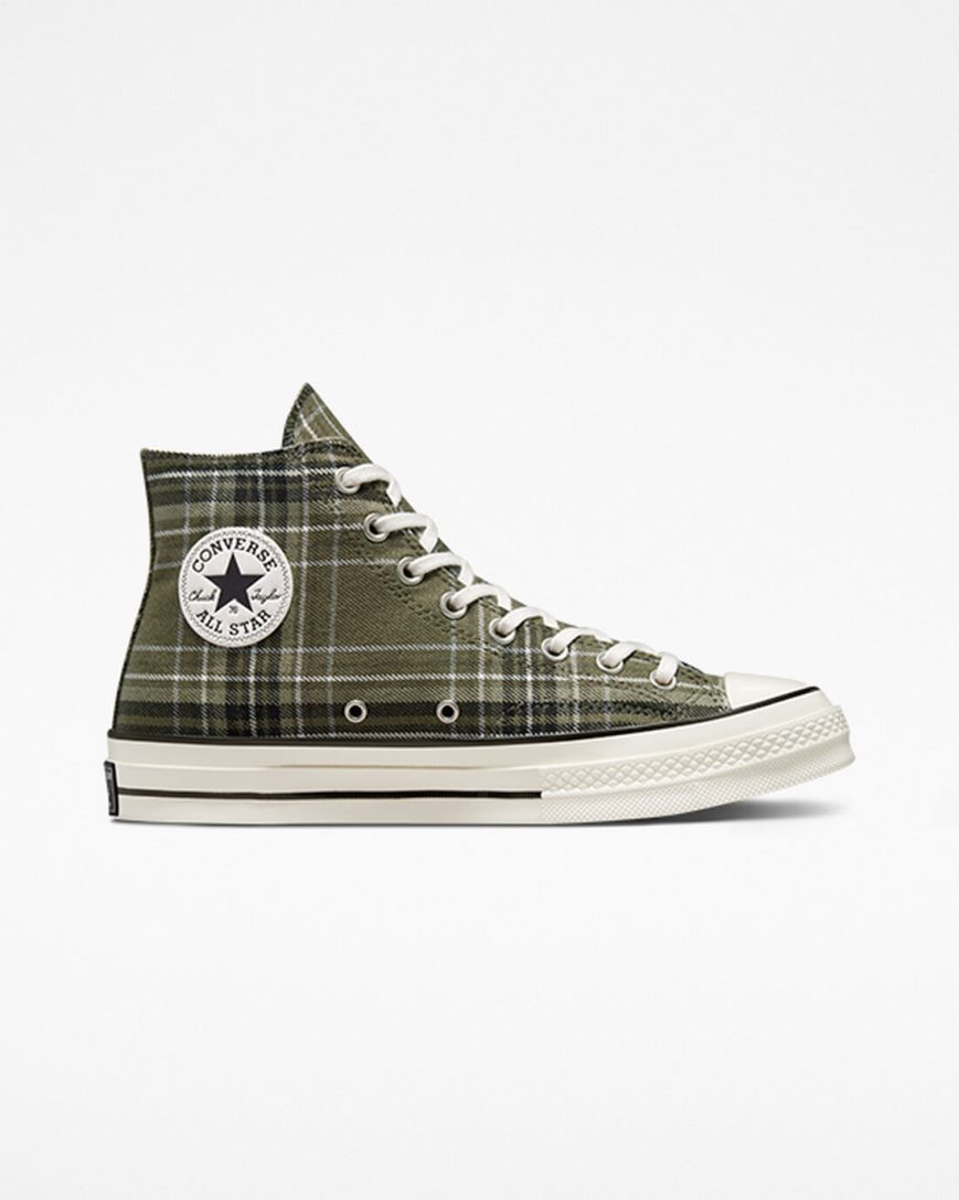 Zapatillas Altas Converse Chuck 70 Tartan Hombre Verde Oliva Negras | PE 2L4507